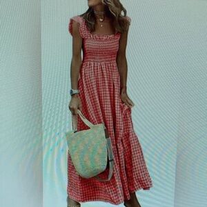 Chic Red Gingham Maxi Dress
